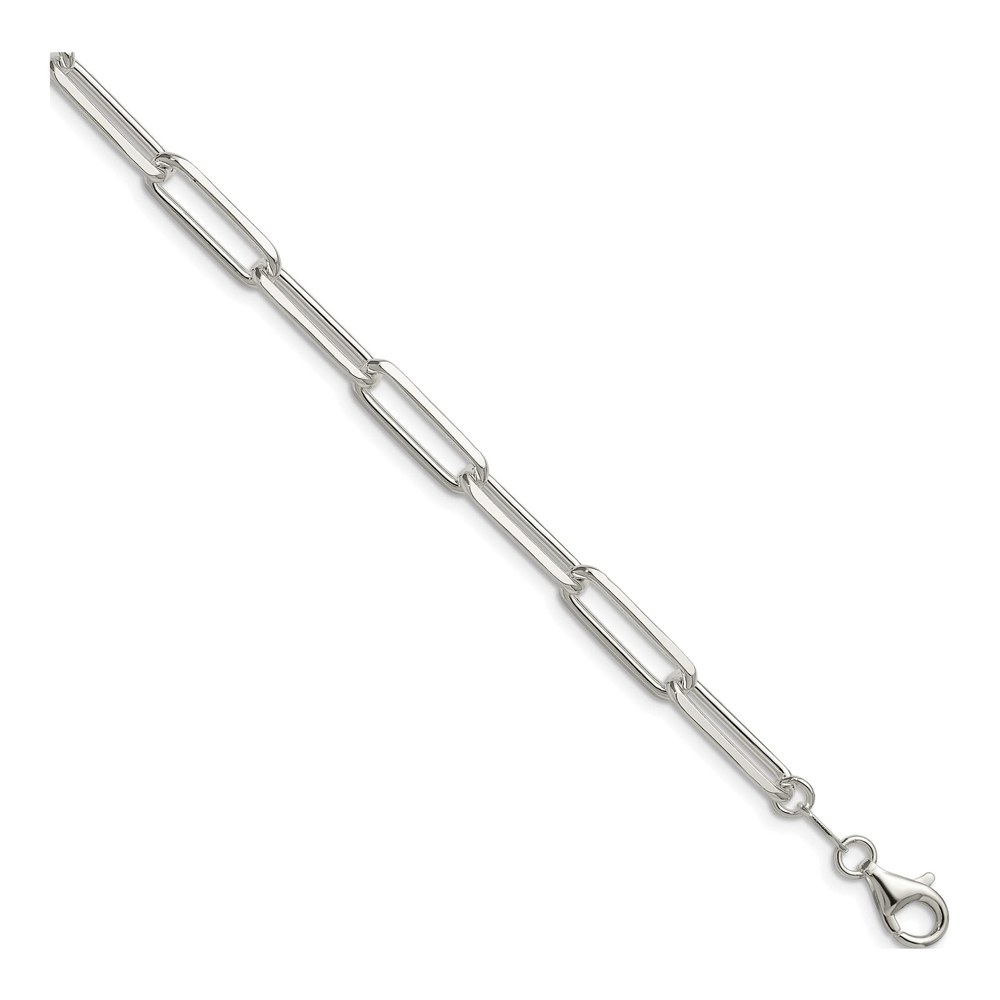 7 Inch Sterling Silver 5.5mm Diamond-Cut Paperclip Chain Bracelet with Lobster Clasp