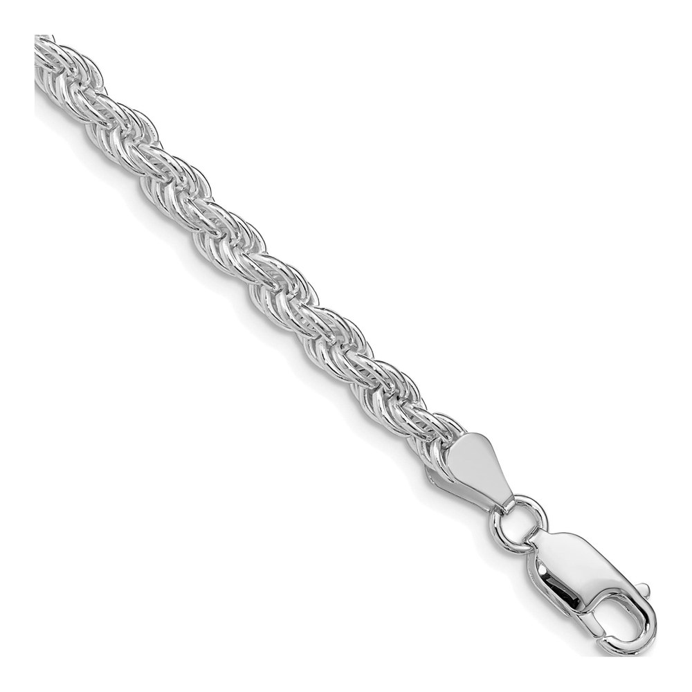 9 Inch Sterling Silver Rhodium-Plated 4.5mm Solid Rope Chain Anklet with Lobster Clasp