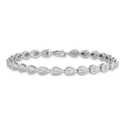 Sterling Silver 1/4 ct tw Diamond Teardrop Link Bracelet – view 4