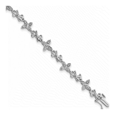 Sterling Silver 1/7 ct tw Diamond Butterfly Bows Bracelet