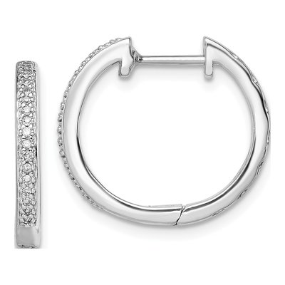 Sterling Silver 1/10 ct tw 17mm Diamond Huggie Hoop Earrings