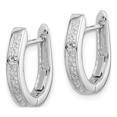 Sterling Silver 15mm Diamond Huggie Hoop Earrings – view 3