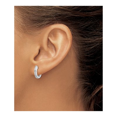 Sterling Silver 15mm Diamond Huggie Hoop Earrings – view 4