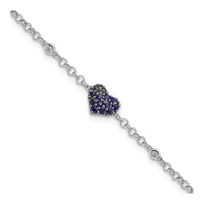 Sterling Silver Sapphire & Diamond Heart Bracelet