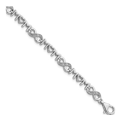 Sterling Silver Diamond Heart Mom Bracelet