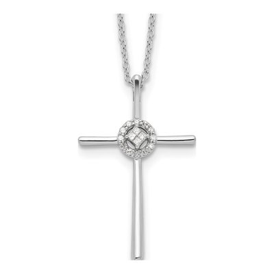 Sterling Silver 1/10 ct tw Diamond Cross Necklace