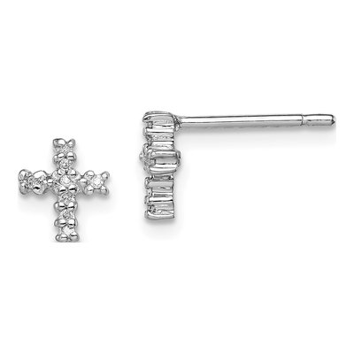 Sterling Silver Diamond Cross Stud Earrings