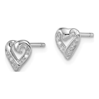 Sterling Silver Diamond Heart Stud Earrings – view 3