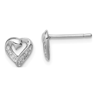 Sterling Silver Diamond Heart Stud Earrings