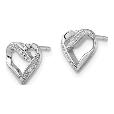 Sterling Silver Diamond Heart Stud Earrings – view 3
