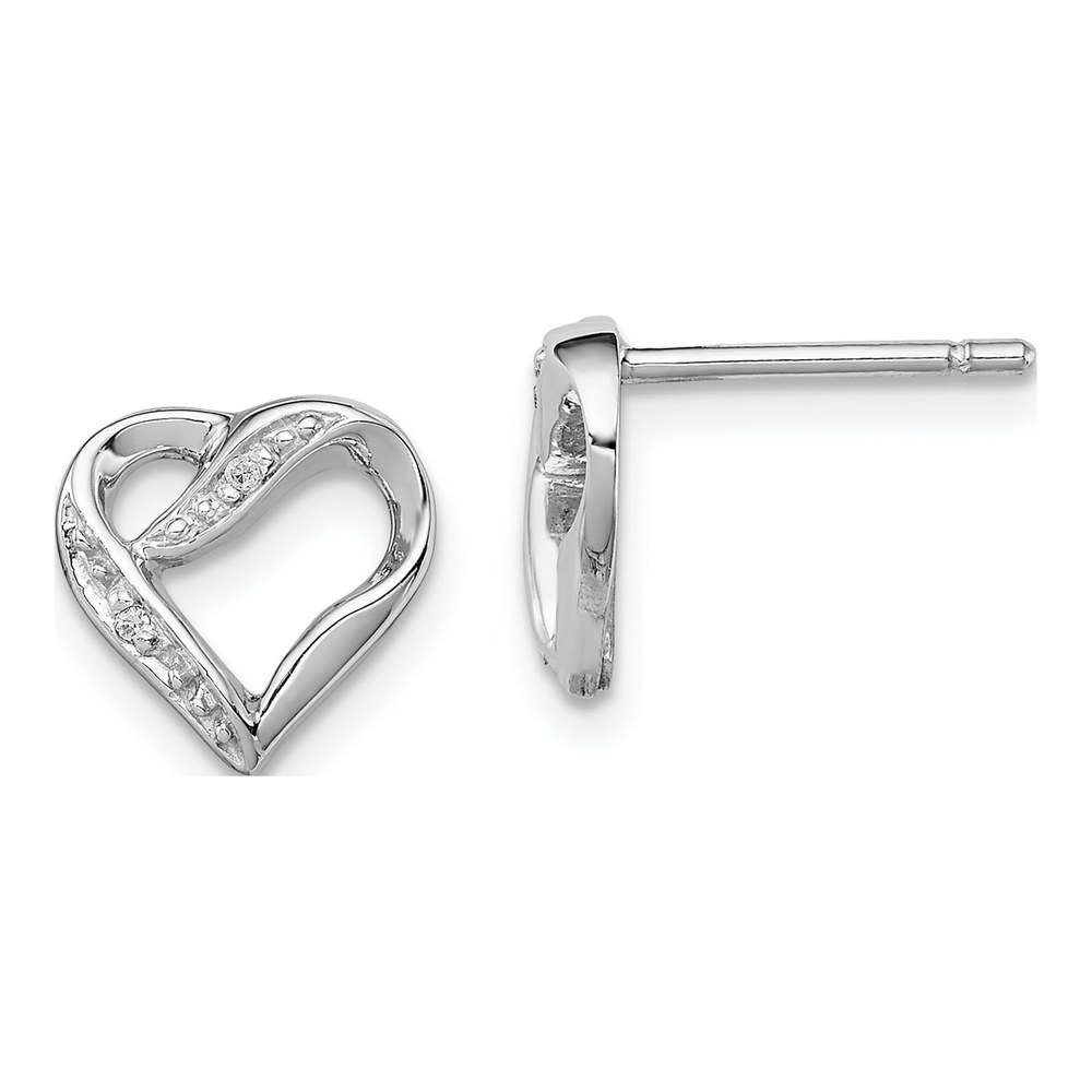 Sterling Silver Diamond Heart Stud Earrings