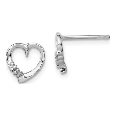 Sterling Silver Diamond Heart Stud Earrings