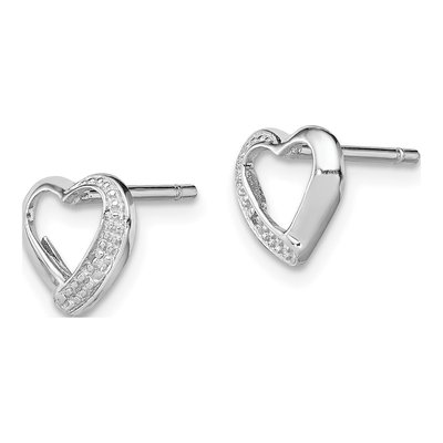 Sterling Silver Diamond Heart Stud Earrings – view 3