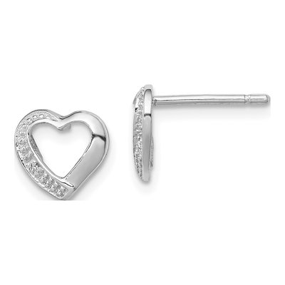 Sterling Silver Diamond Heart Stud Earrings