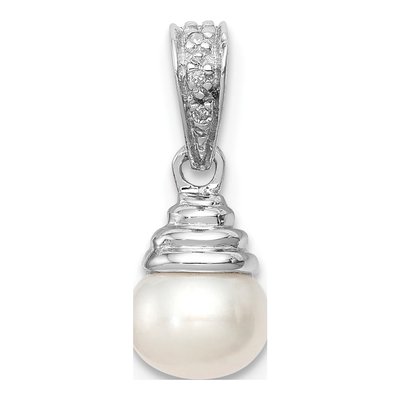 Sterling Silver Freshwater Cultured Pearl & Diamond Pendant