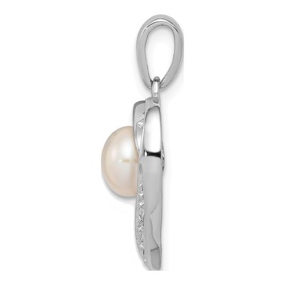 Sterling Silver Freshwater Cultured Pearl & Diamond Heart Pendant – view 3