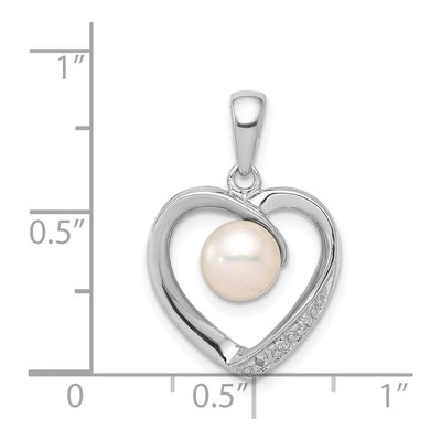 Sterling Silver Freshwater Cultured Pearl & Diamond Heart Pendant – view 4
