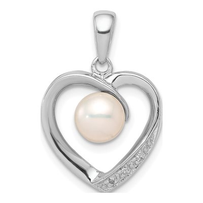 Sterling Silver Freshwater Cultured Pearl & Diamond Heart Pendant