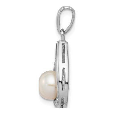 Sterling Silver Freshwater Pearl & Diamond Pendant – view 3