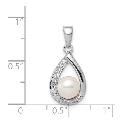 Sterling Silver Freshwater Pearl & Diamond Pendant – view 4
