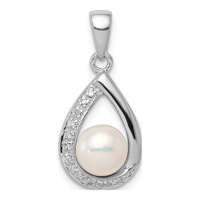 Sterling Silver Freshwater Cultured Pearl & Diamond Cltrd Teardrop Pendant
