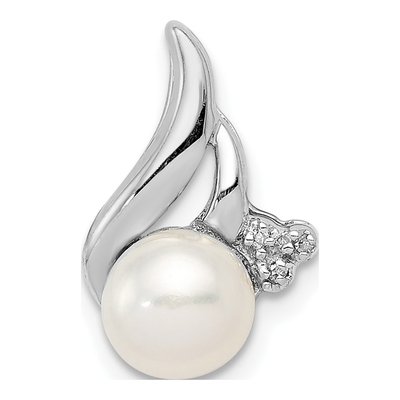 Sterling Silver Freshwater Cultured Pearl & Diamond Slide Pendant