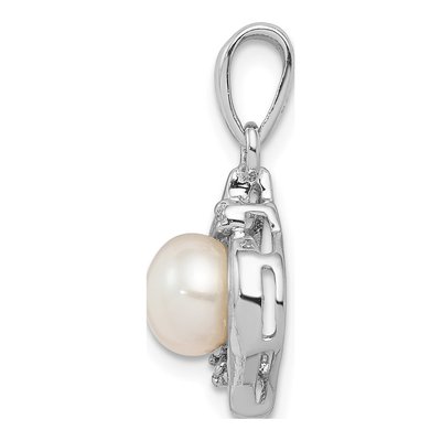 Sterling Silver Freshwater Cultured Pearl & Diamond Pendant – view 3