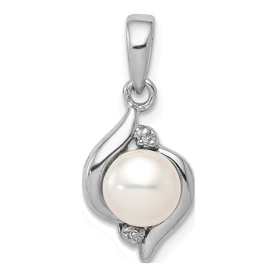 Sterling Silver Freshwater Cultured Pearl & Diamond Pendant
