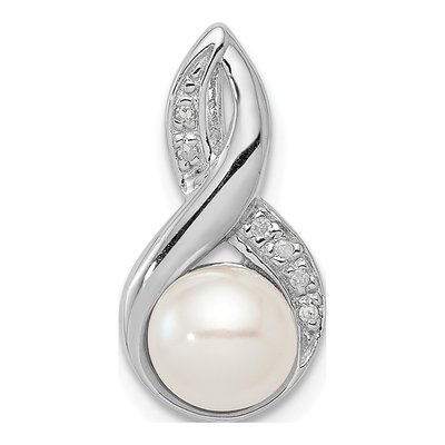 Sterling Silver Freshwater Cultured Pearl & Diamond Slide Pendant