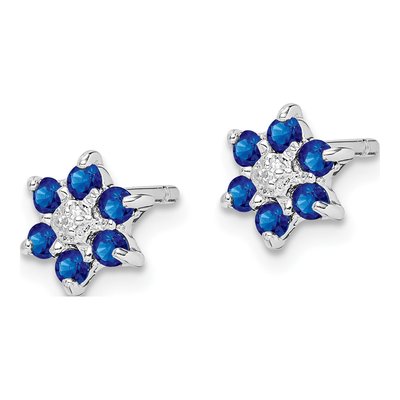 Sterling Silver Round Sapphire & Diamond Button Stud Earrings – view 4