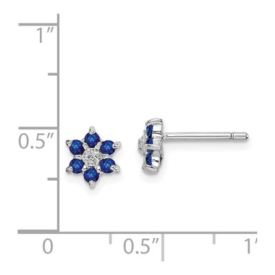 Sterling Silver Round Sapphire & Diamond Button Stud Earrings – view 6