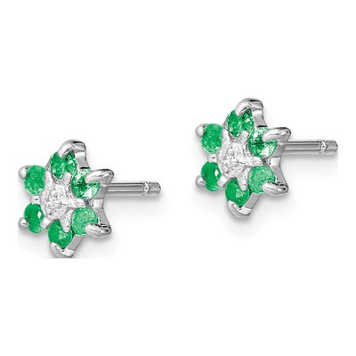 Sterling Silver Round Emerald & Diamond Stud Earrings – view 4