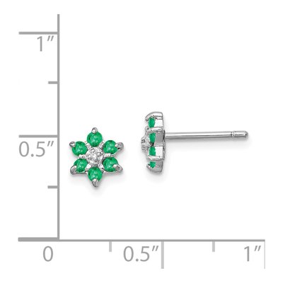 Sterling Silver Round Emerald & Diamond Stud Earrings – view 6