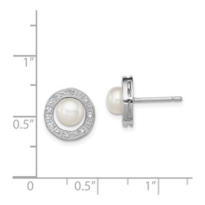 Sterling Silver 1/20 ct tw Button Freshwater Cultured Pearl & Diamond Ear Stud Earrings – view 4