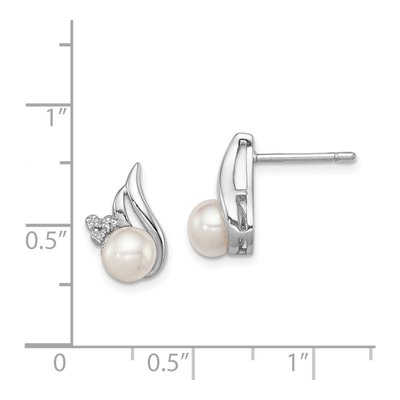 Sterling Silver Button Freshwater Cultured Pearl & Diamond Ear Stud Earrings – view 5