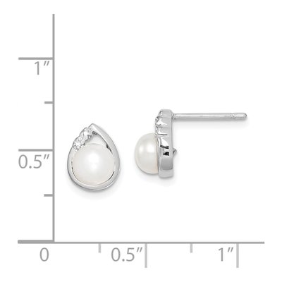 Sterling Silver Button Freshwater Cultured Pearl & Diamond Stud Earrings – view 4