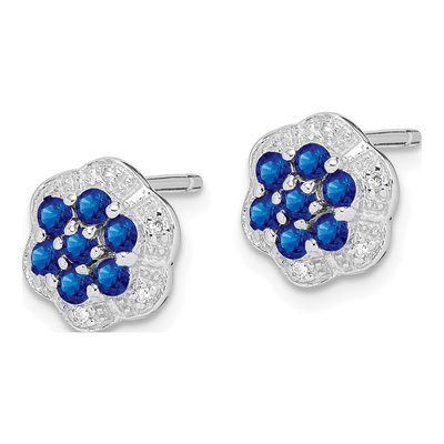 Sterling Silver Round Sapphire & Diamond Stud Earrings – view 3