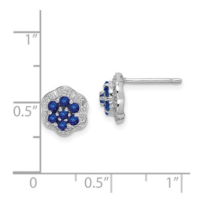 Sterling Silver Round Sapphire & Diamond Stud Earrings – view 5