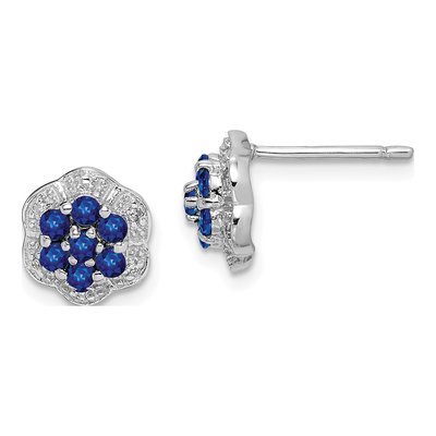 Sterling Silver Round Sapphire & Diamond Stud Earrings