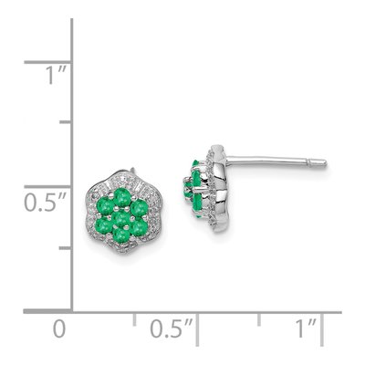 Sterling Silver Round Emerald & Diamond Stud Earrings – view 5