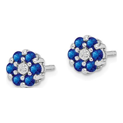 Sterling Silver 2.3mm Round Sapphire & Diamond Stud Earrings – view 4