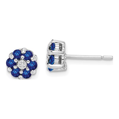 Sterling Silver 2.3mm Round Sapphire & Diamond Stud Earrings