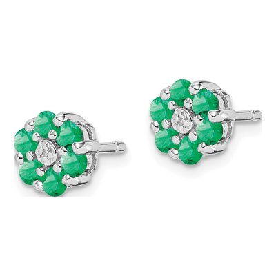 Sterling Silver 2.3mm Round Emerald & Diamond Stud Earrings – view 3