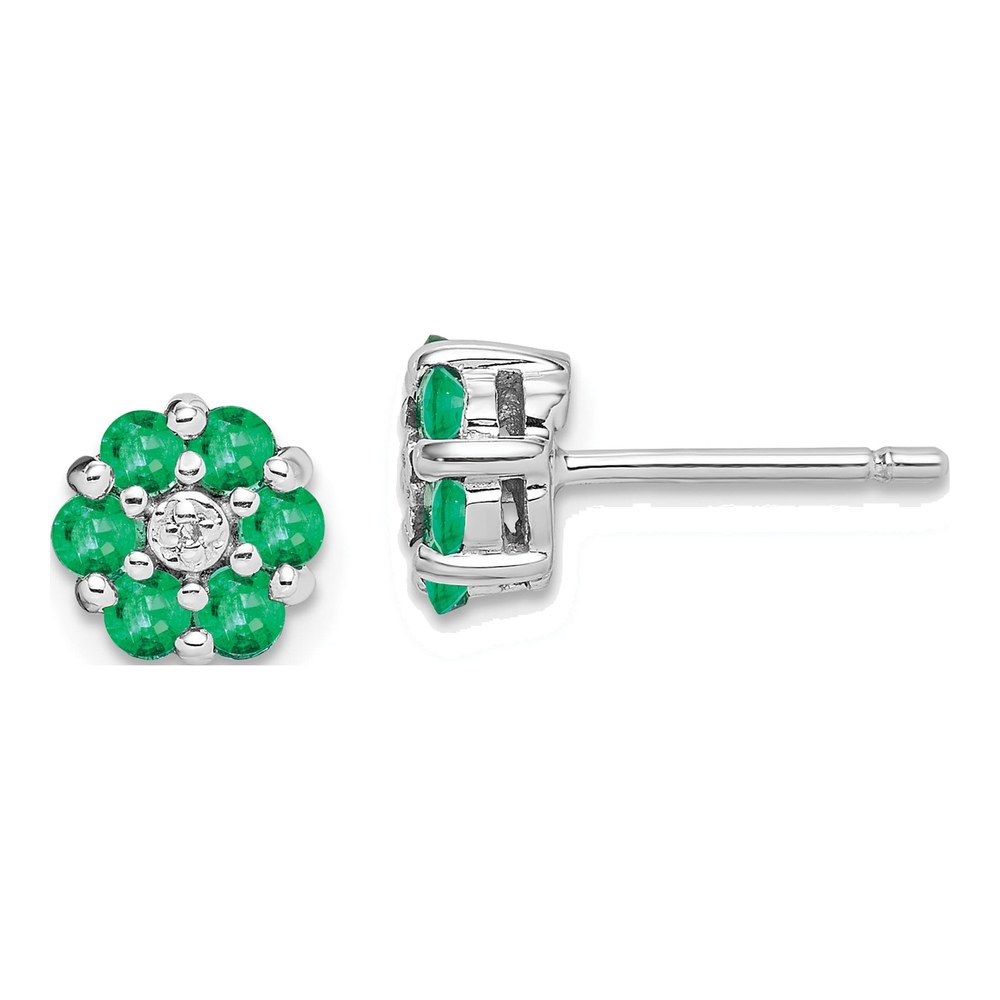 Sterling Silver 2.3mm Round Emerald & Diamond Stud Earrings