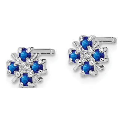 Sterling Silver Round Sapphire & Diamond Stud Earrings – view 3