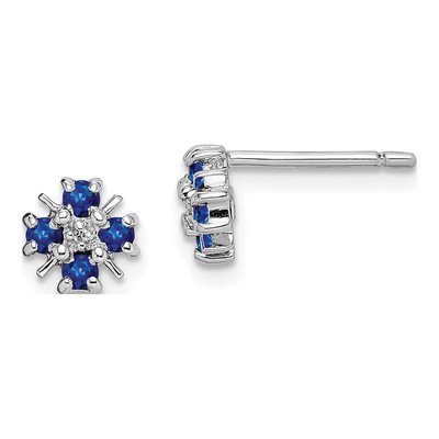 Sterling Silver Round Sapphire & Diamond Stud Earrings