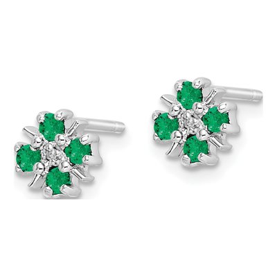 Sterling Silver Round Emerald & Diamond Stud Earrings – view 4