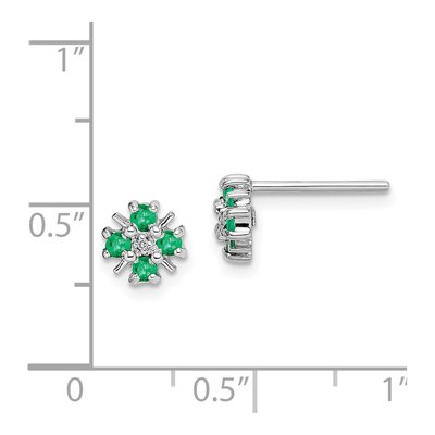 Sterling Silver Round Emerald & Diamond Stud Earrings – view 6