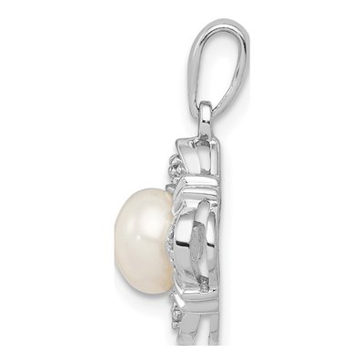 Sterling Silver 1/8 ct tw Freshwater Cultured Pearl & Diamond Pendant – view 3