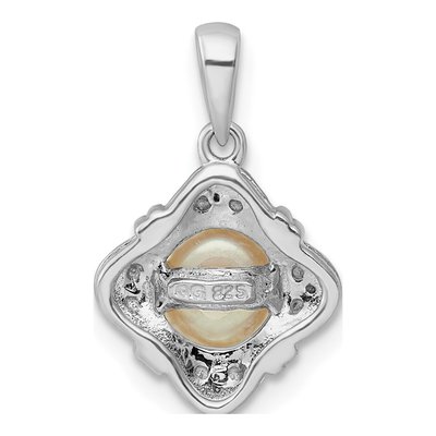 Sterling Silver 1/8 ct tw Freshwater Cultured Pearl & Diamond Pendant – view 5